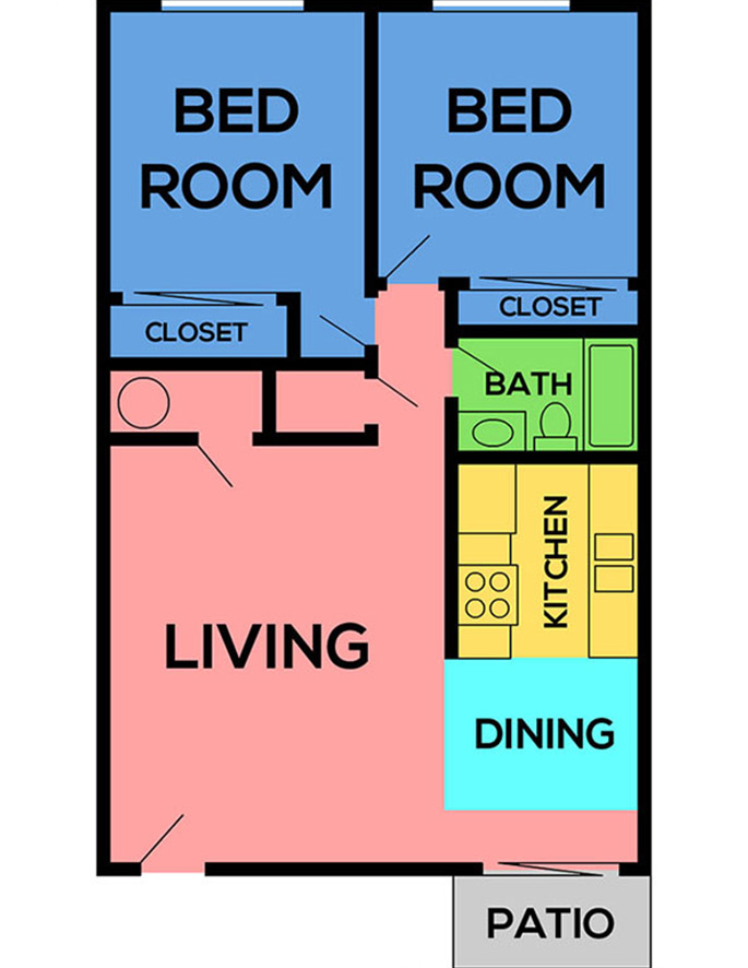 This image is the visual schematic floorplan representation of Plan A at Ambassador Inn Apartments.
